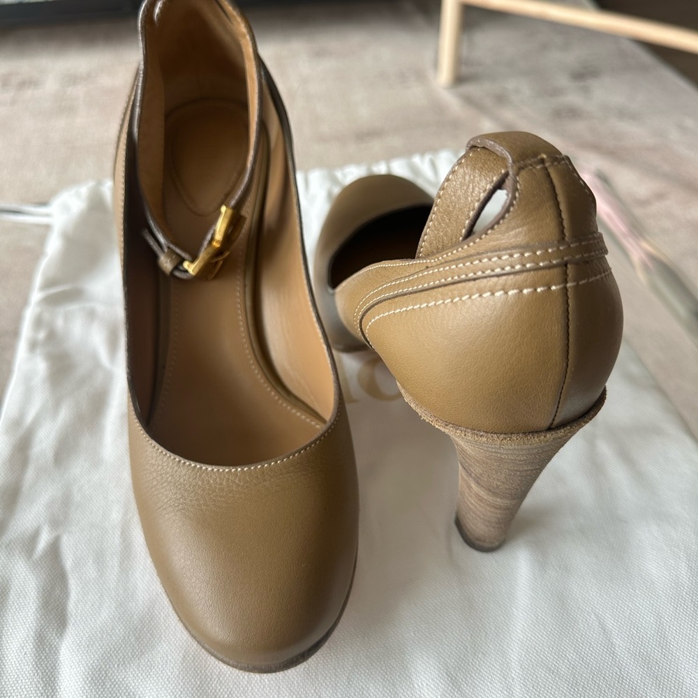 Chloe Tan Heels with Ankle Strap